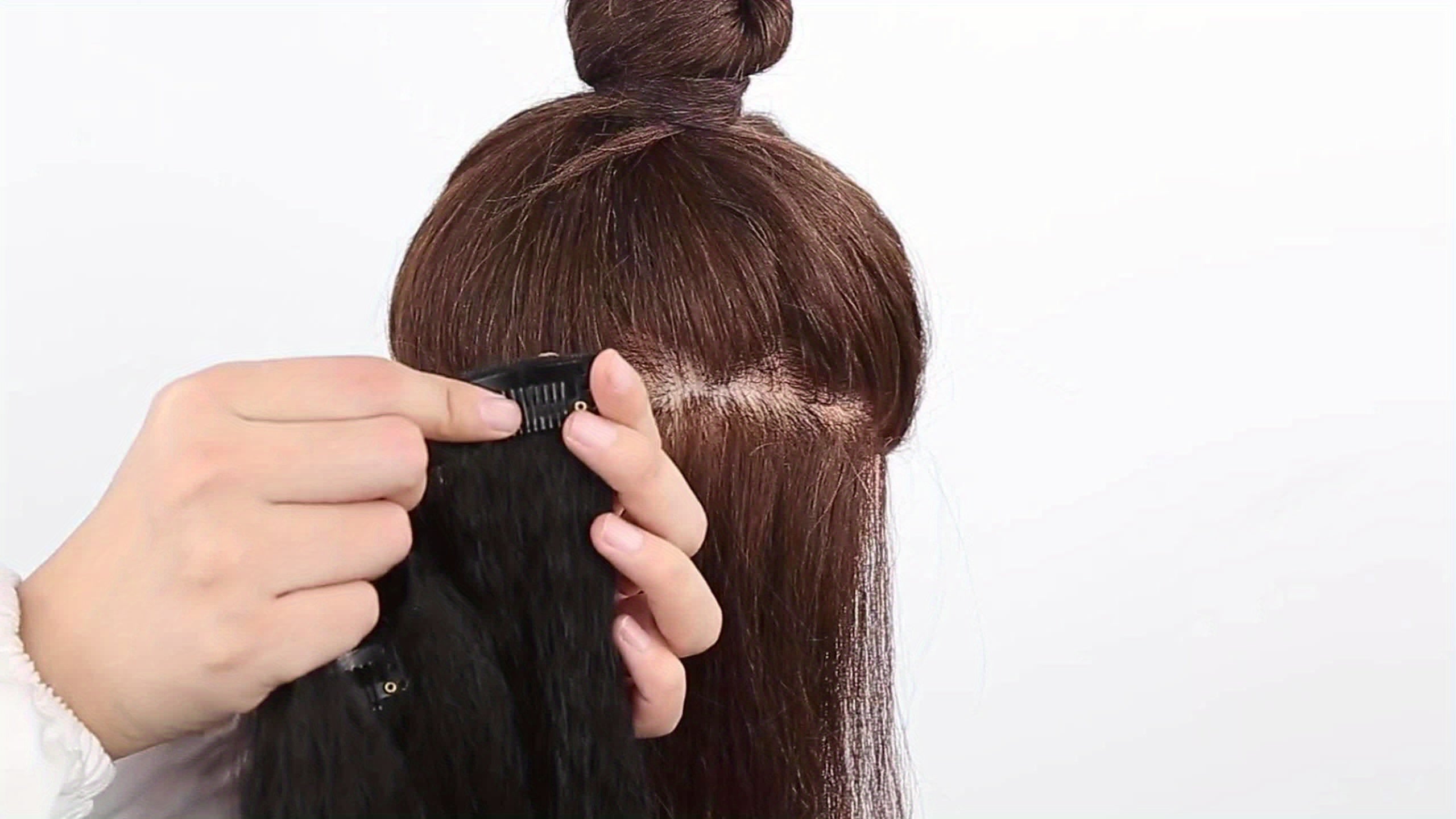 Kinky Straight Clip In Wig Extensions Full Head Yaki Straight Clips In For Women Synthetic Wig 7Pcs Wig Accessories